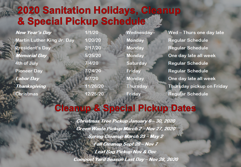 Sanitation Schedule for 2020