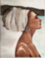 Pintura de una mujer de perfil en acuarela