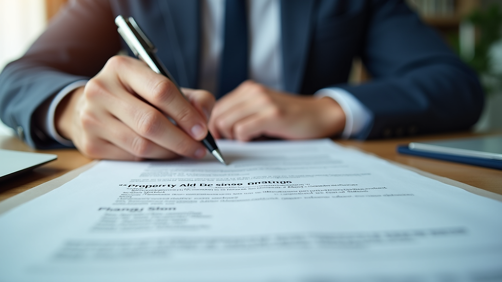 Close-up view of a property manager reviewing rental documents