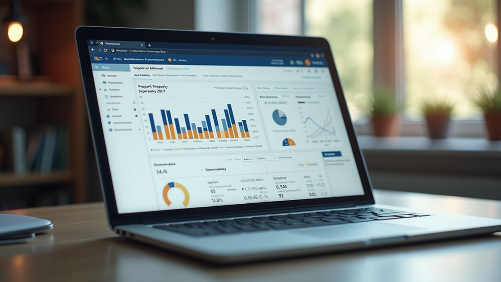 Eye-level view of a modern laptop displaying property management software dashboard
