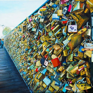 Pont des Arts, Lovelock bridge over the Seine River, Paris France before the locks were removed in June 2015.
Connected to the famous Louvre Art Gallery.