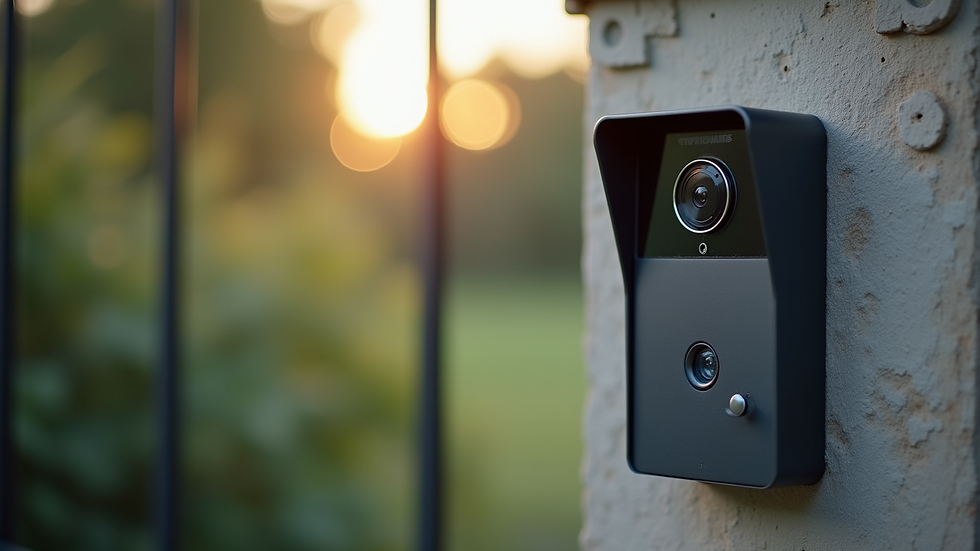 Close-up view of video intercom system mounted on a gate post