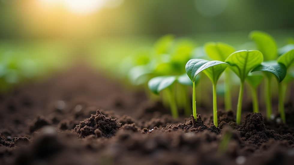Close-up view of green sprouts in fertile soil