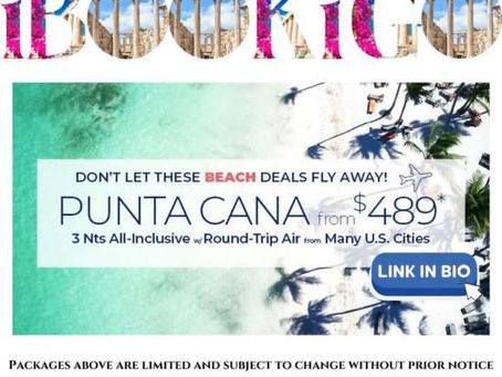 Pack your bags with our Buy One, Get One Free trips to Punta Cana, Dominican Republic! Start your adventure – link in bio! #TravelMoreSpendLess #VacationGoals #iBookigo #puntacana
