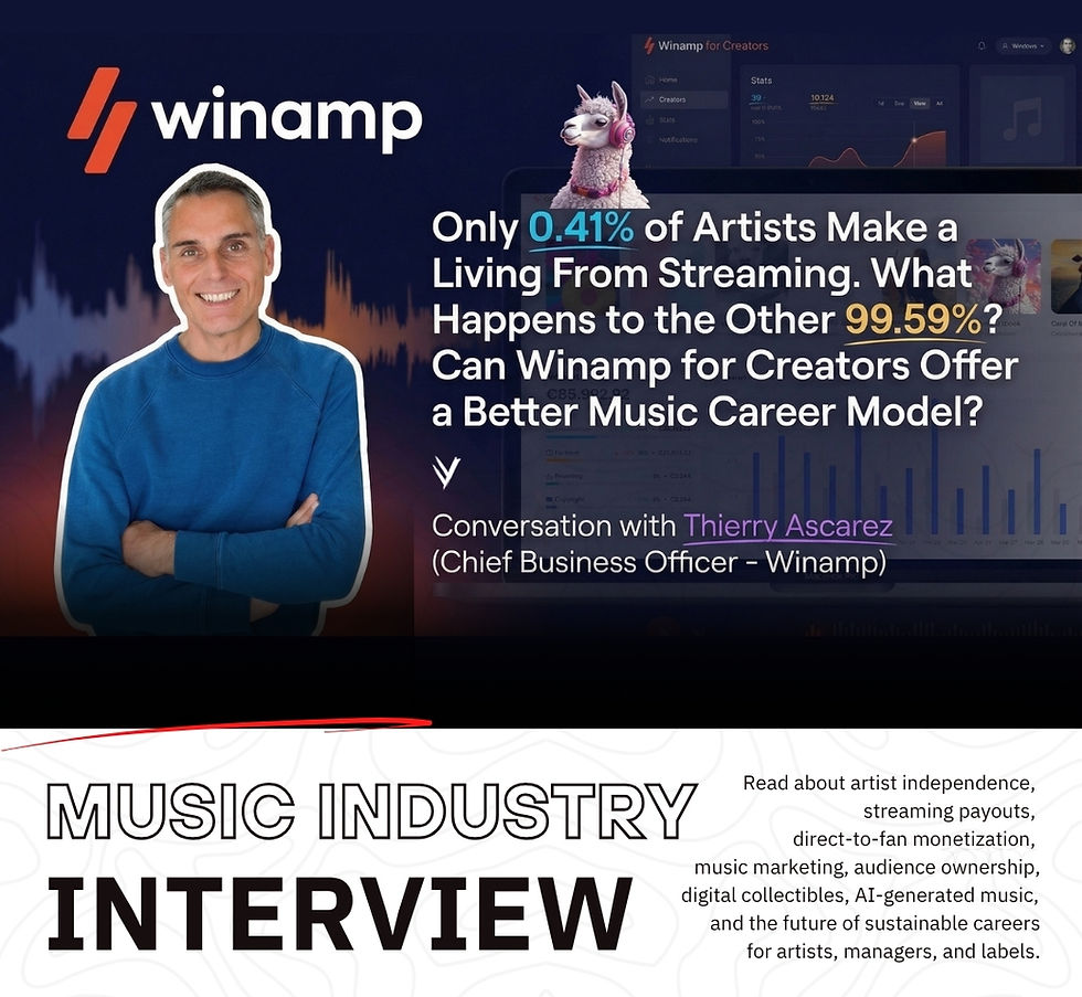 Winamp for creators. "Thierry Ascarez - Winamp and Vinnie Jinn discussing music monetization in 2026"
