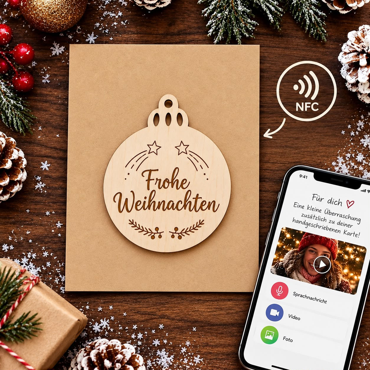 NFC Weihnachtskarten Holzoptik