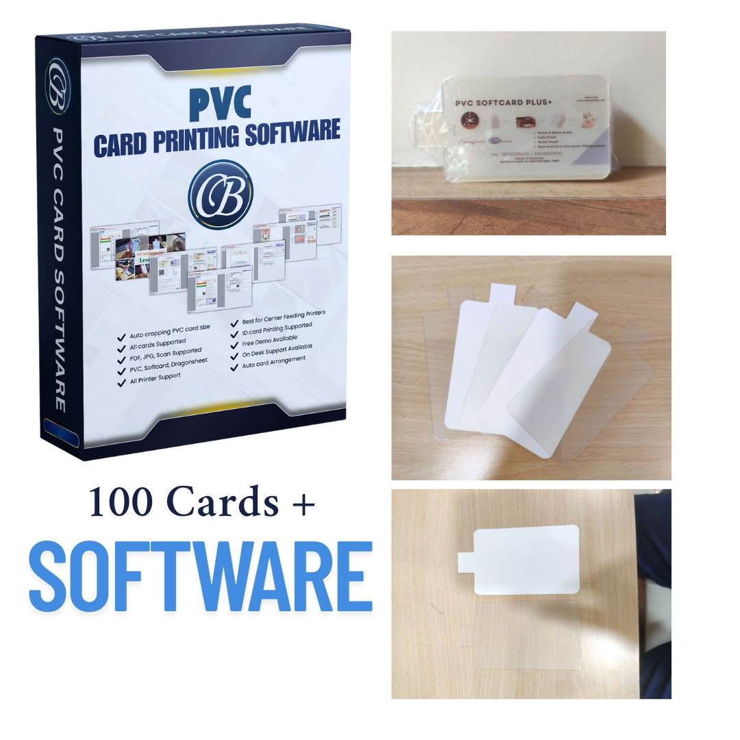 PVC card Printing Software + PVC soft cards Plus Combo (100 Cards)