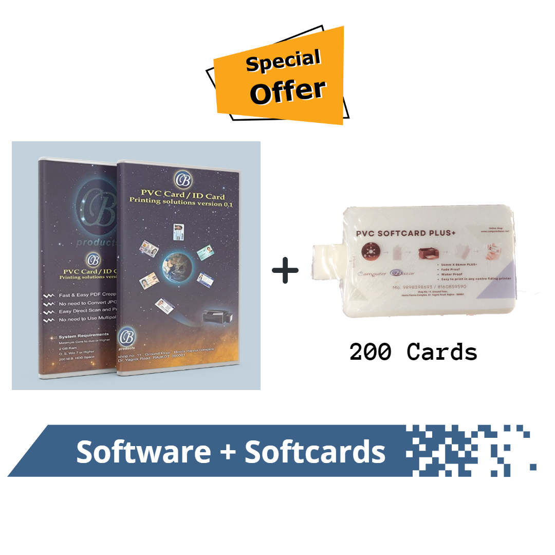 PVC card Printing Software + PVC soft cards Plus Combo (200 Cards)