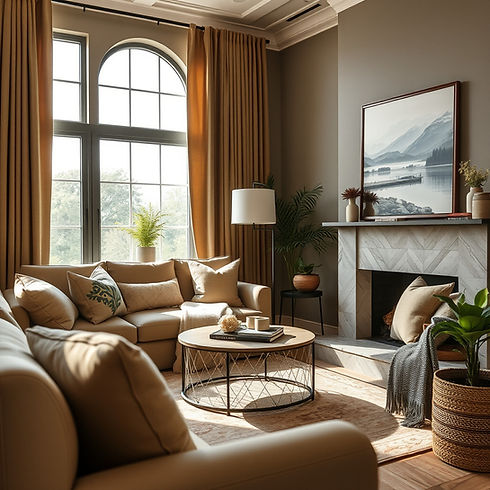Staged lounge with Khaki and cream