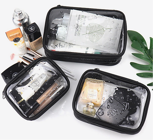 Set of 5 Transparent Pouch Bags for Makeup Storage - Large (Black)