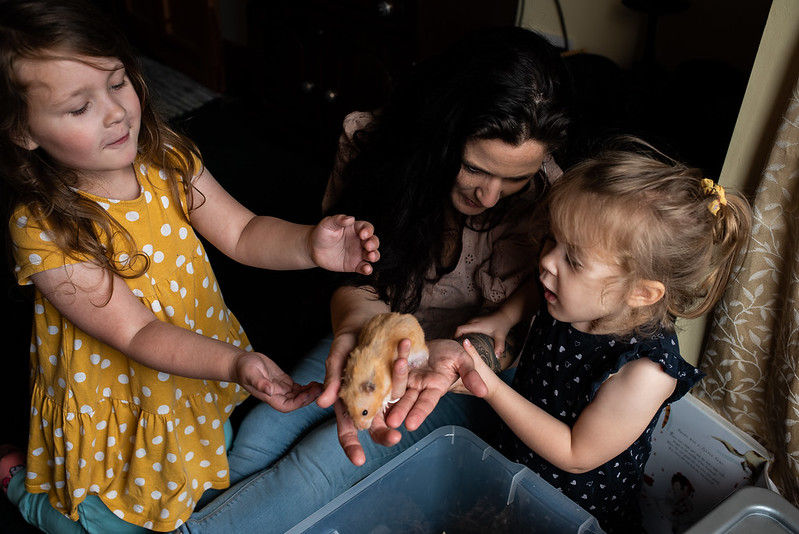 marie o mahony photography photoshoot cavan mother and daughters playing with a hamster