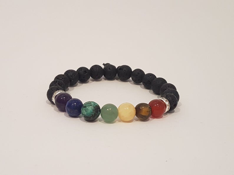 Multi Lava Rock Bead Bracelet with Crystals