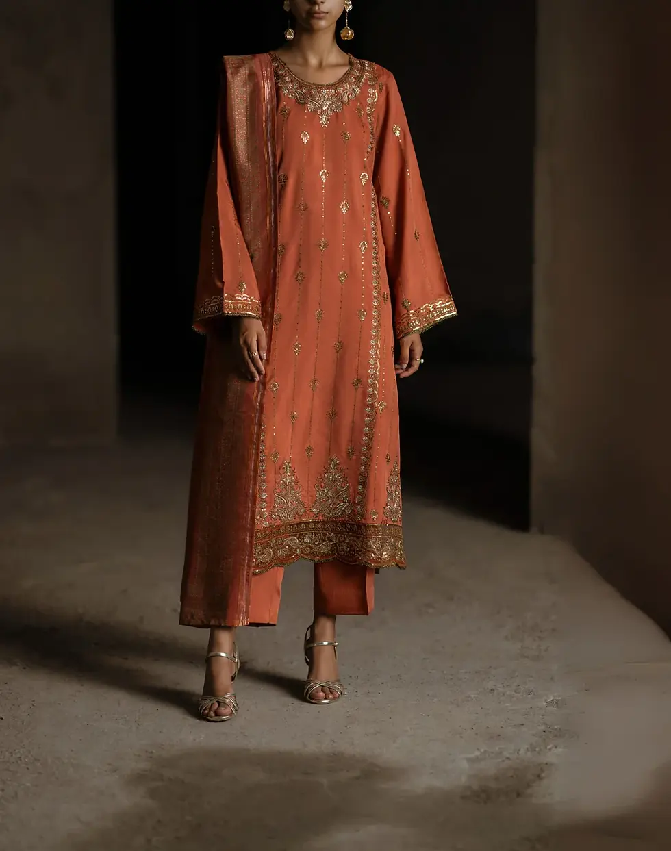 Thumbnail: Casuallite Sham Sunset Radiance Rust Embroidered 3pc