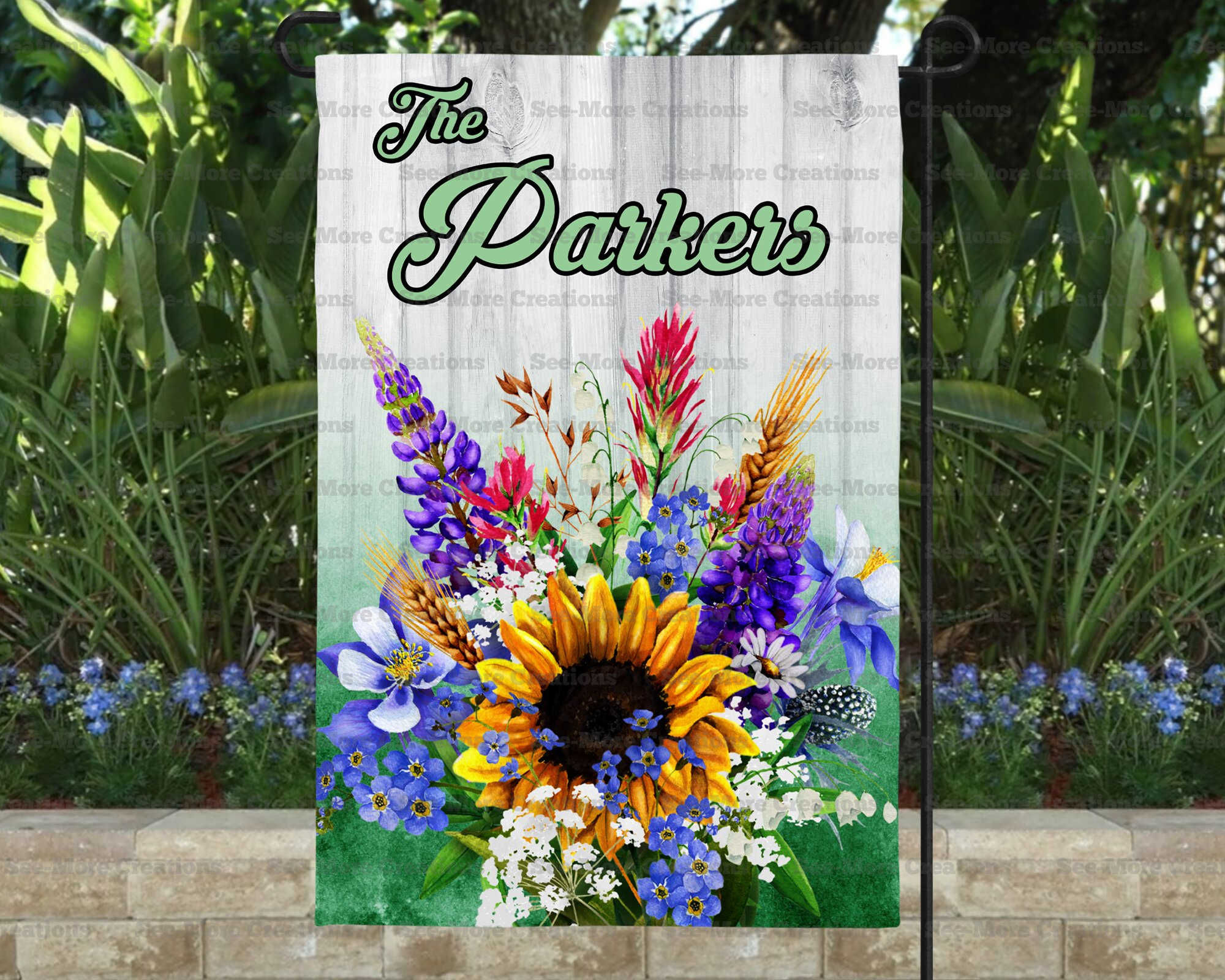 Spring Flowers #2 Personalize With Family Last Name Garden Flag