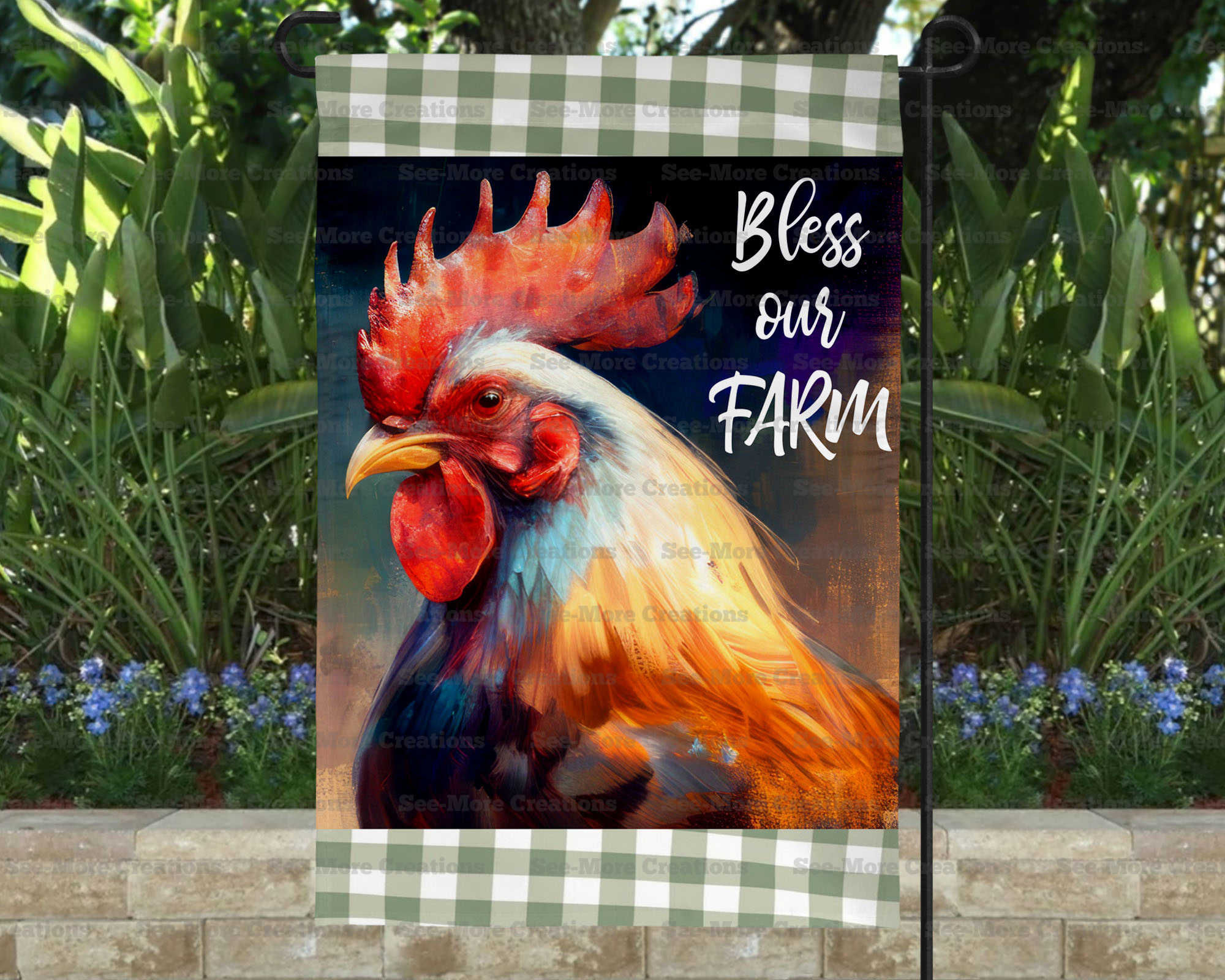 Bless Our Farm #1 Rooster Garden Flag