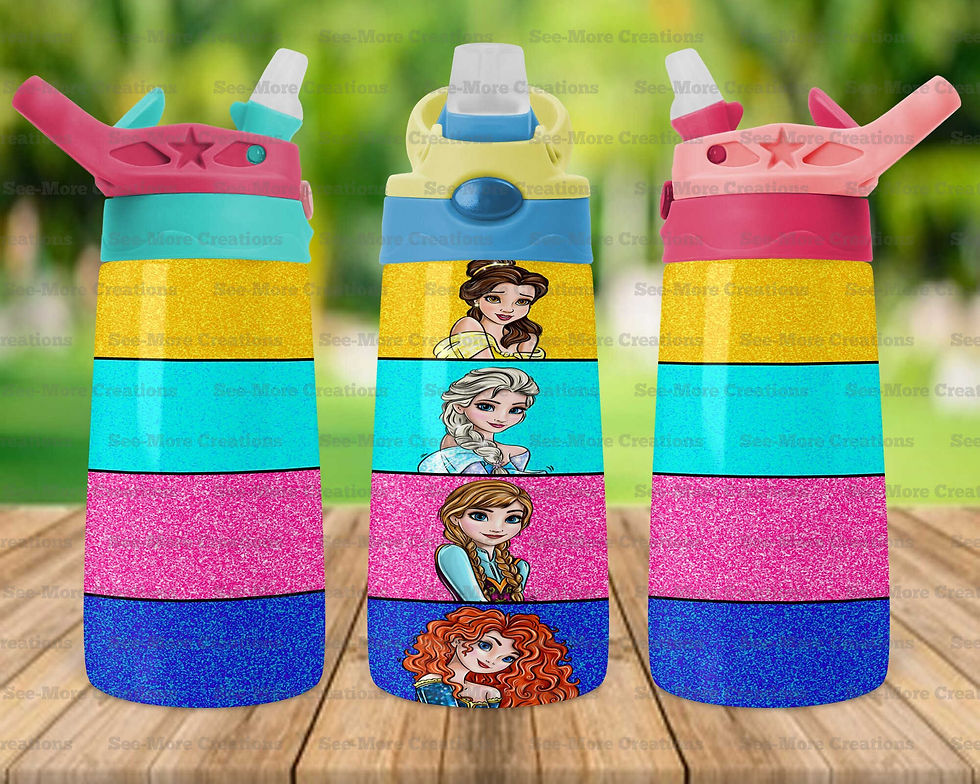 Thumbnail: Princesses #13 Belle Anna Elsa Merida Glitter Print Skinny, Sippy & Kids Tumbler