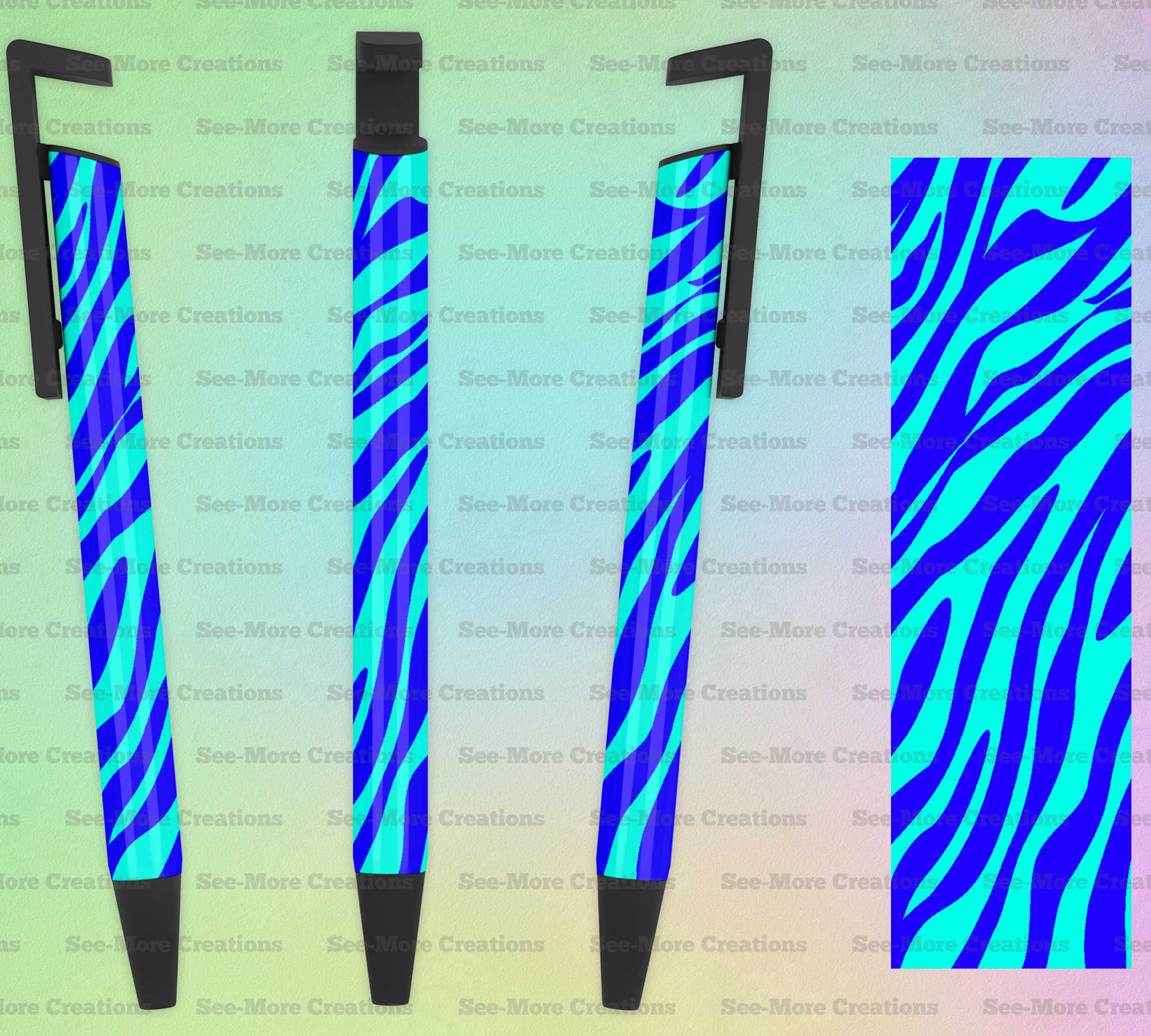 Zebra Print #7 Dark & Light Blue Pen