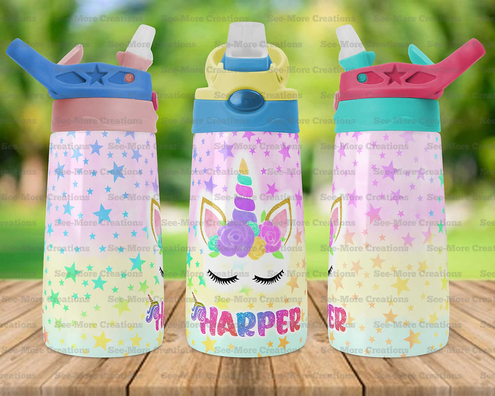 Thumbnail: Unicorn Face #1 Personalize With Name Glitter Print Skinny, Sippy & Kids Tumbler