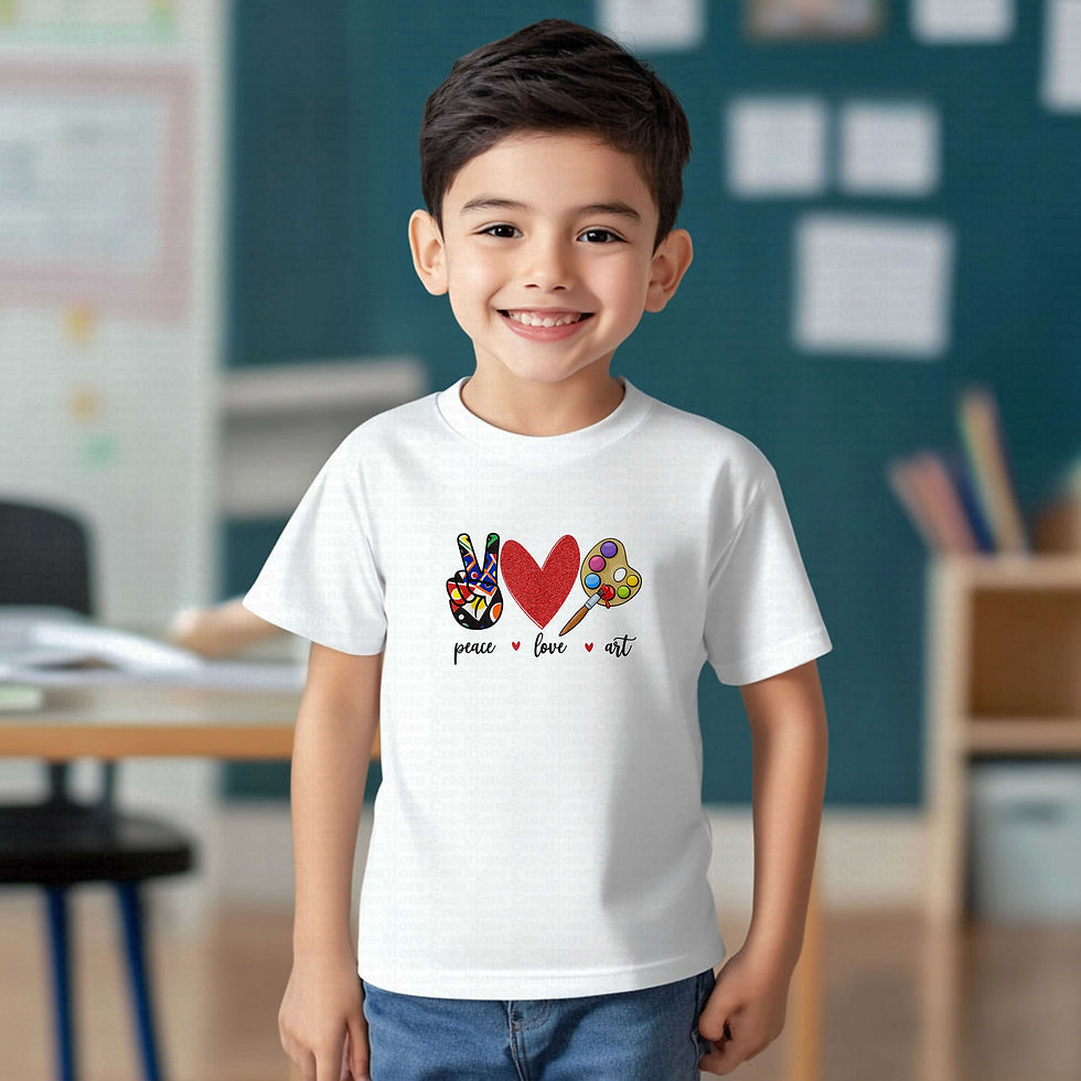 Thumbnail: Peace Love Art #1 Boys Or Girls School Shirt