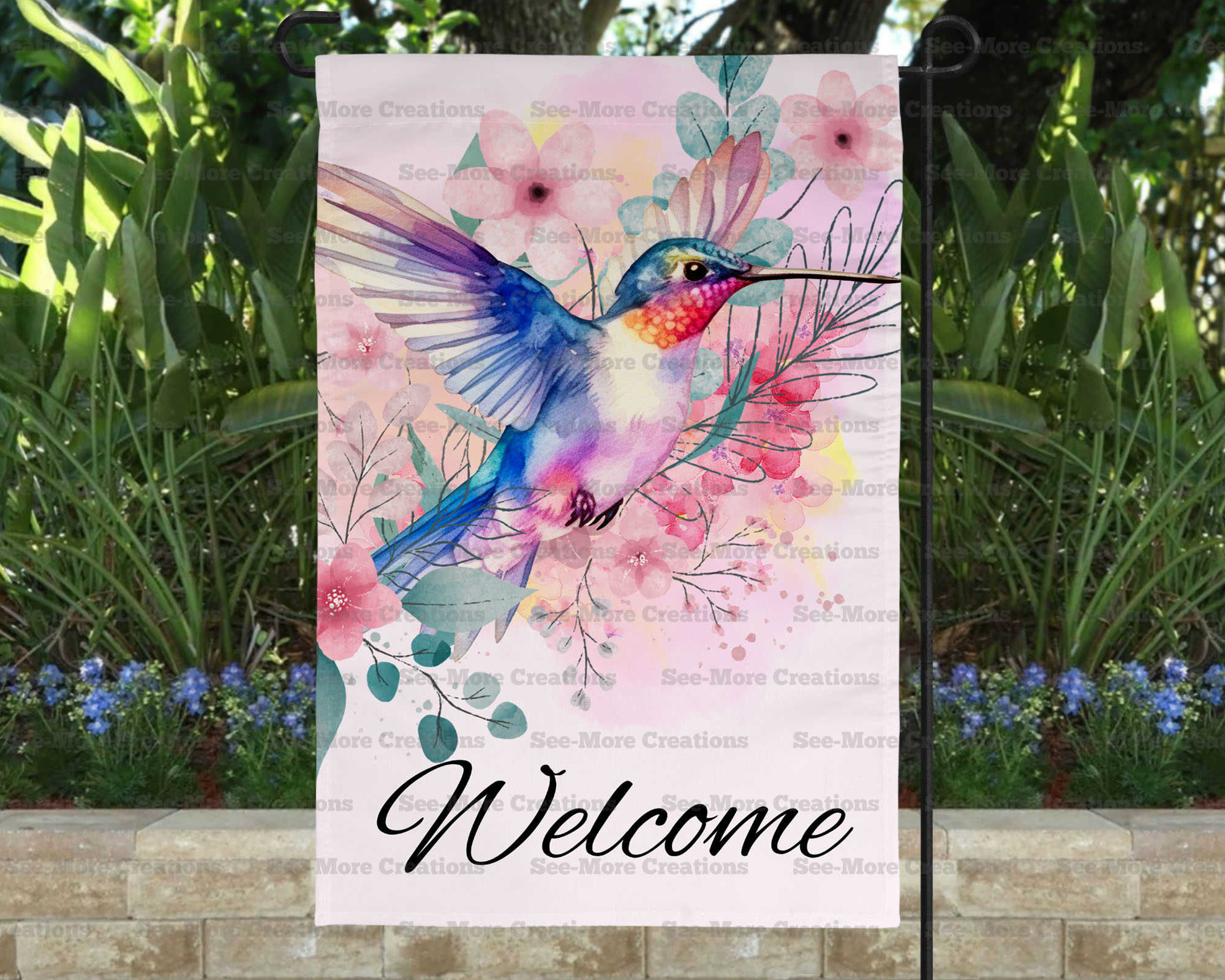 Hummingbirds #14 Colorful Welcome Garden Flag