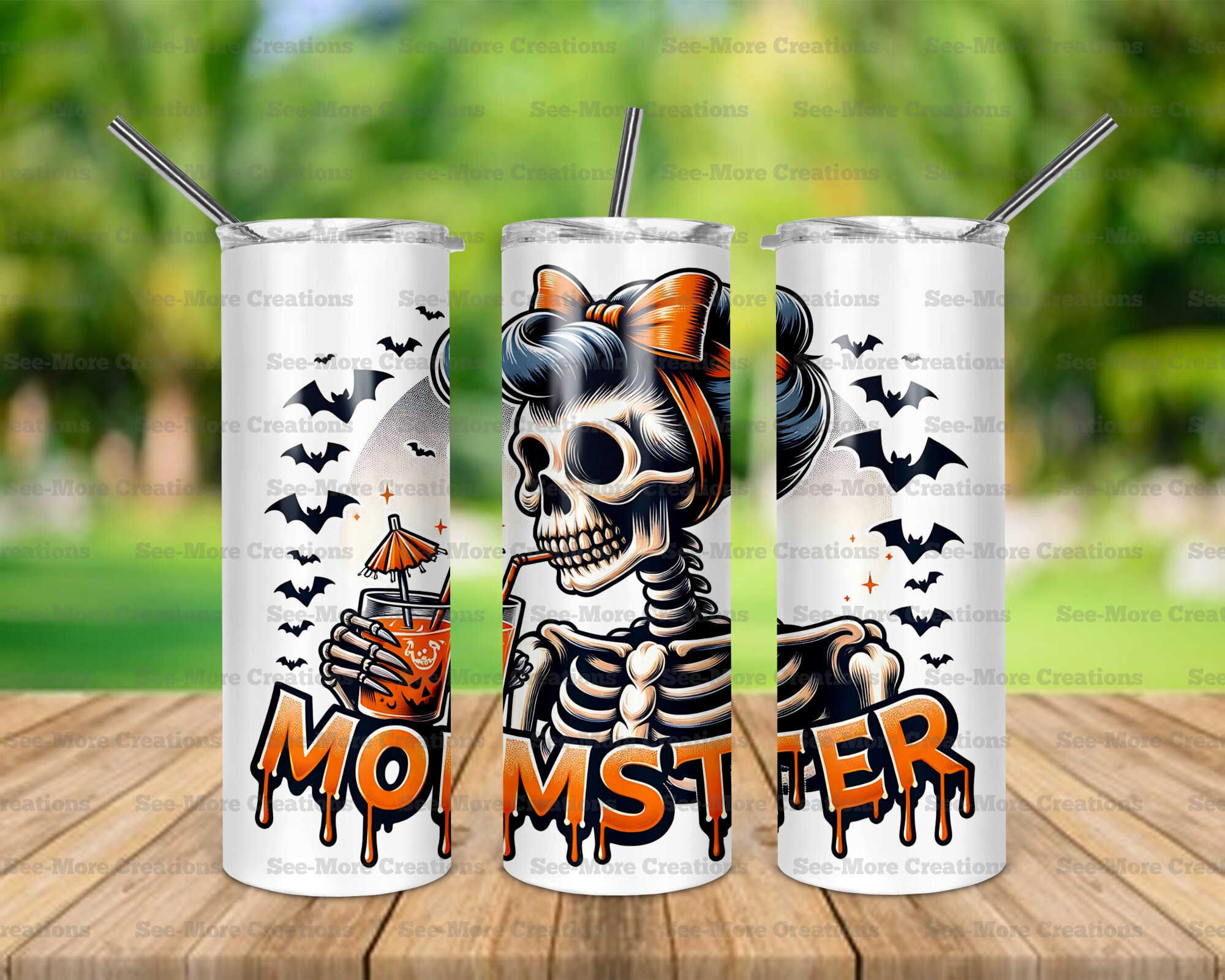 Momster #10 Messy Bun Skeleton Skinny Tumbler
