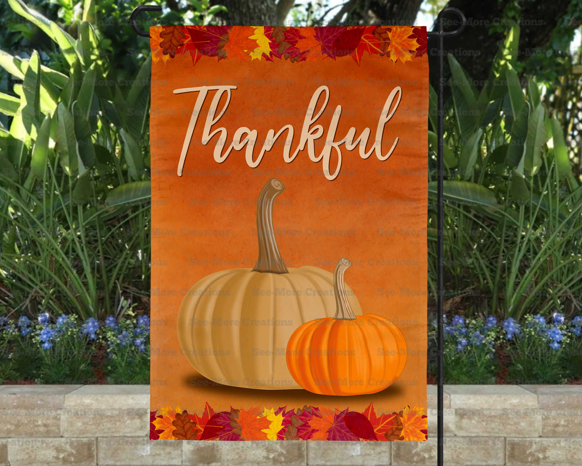 Thankful #1 Fall Leaves Pumpkins Garden Flag