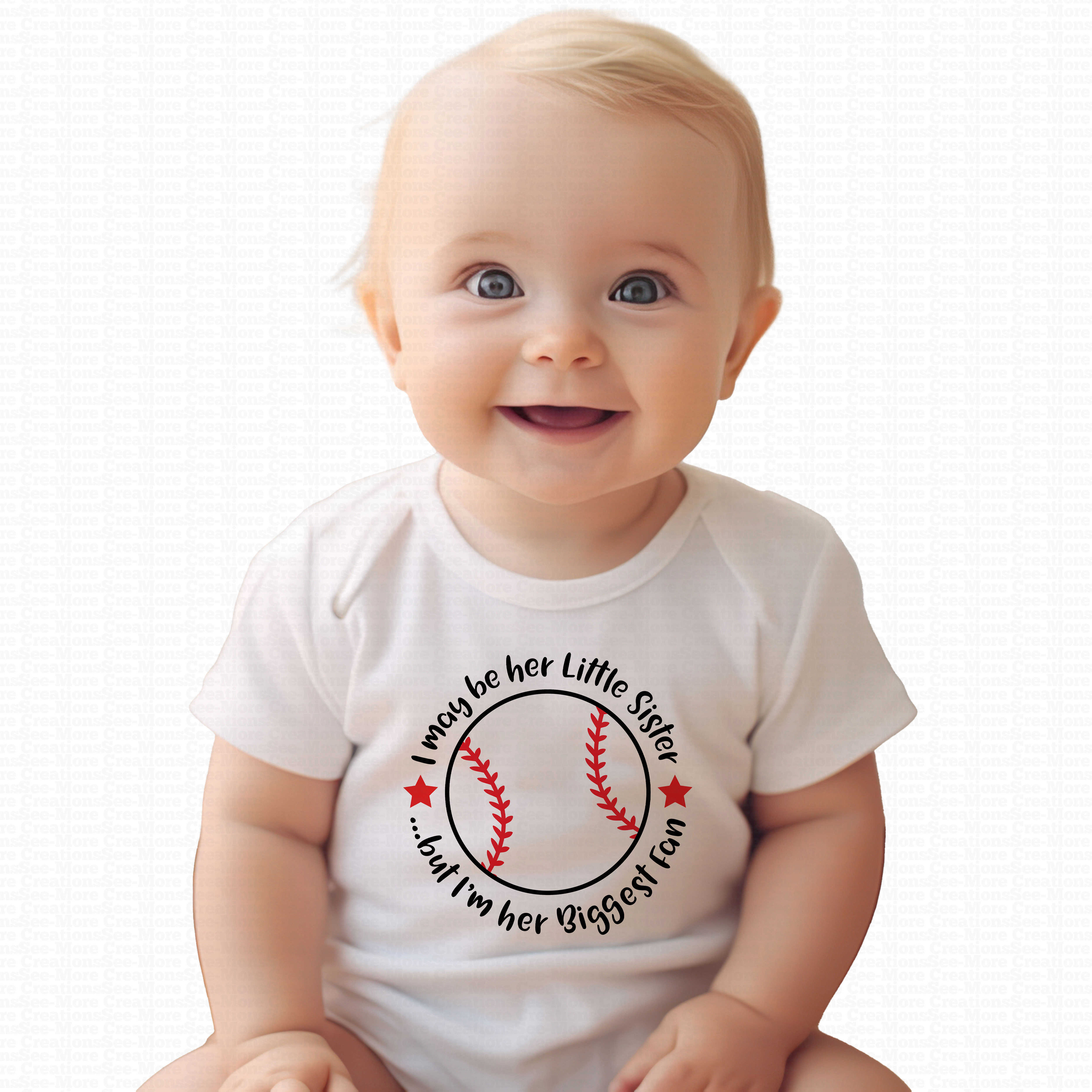I May Be Her Little Sister But I Am Her Biggest Fan #1 Girls Baseball Bodysuit