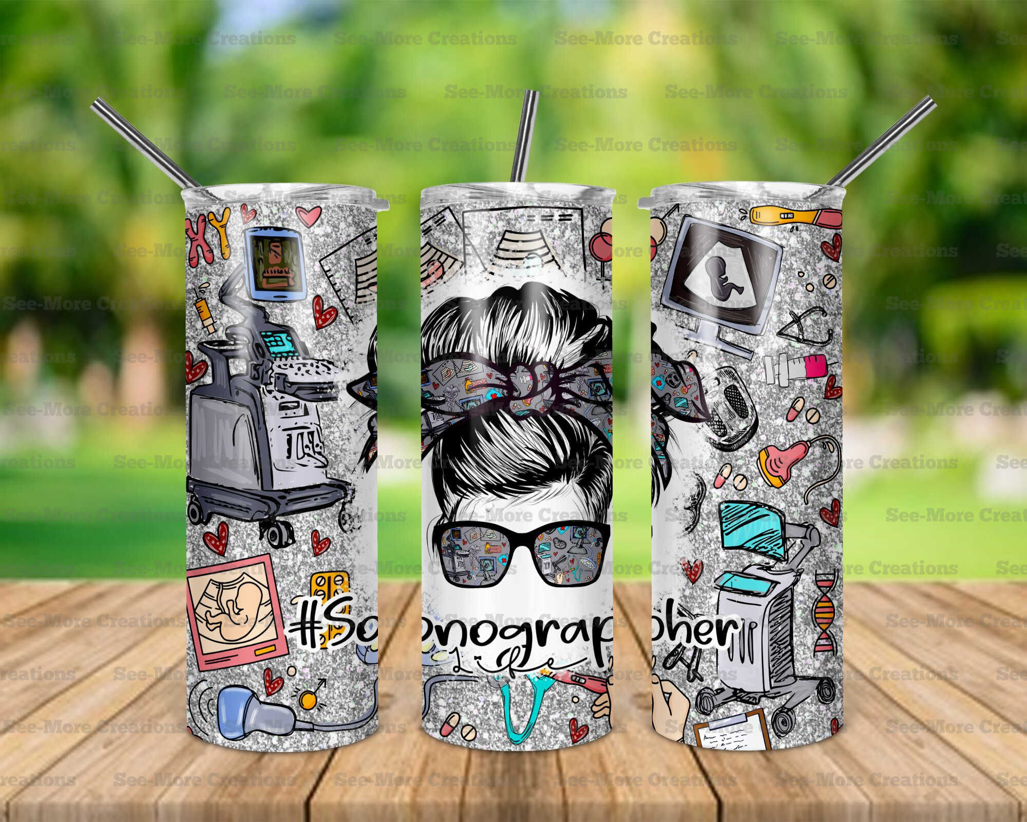 Sonographer #1 Messy Bun Skinny Tumbler