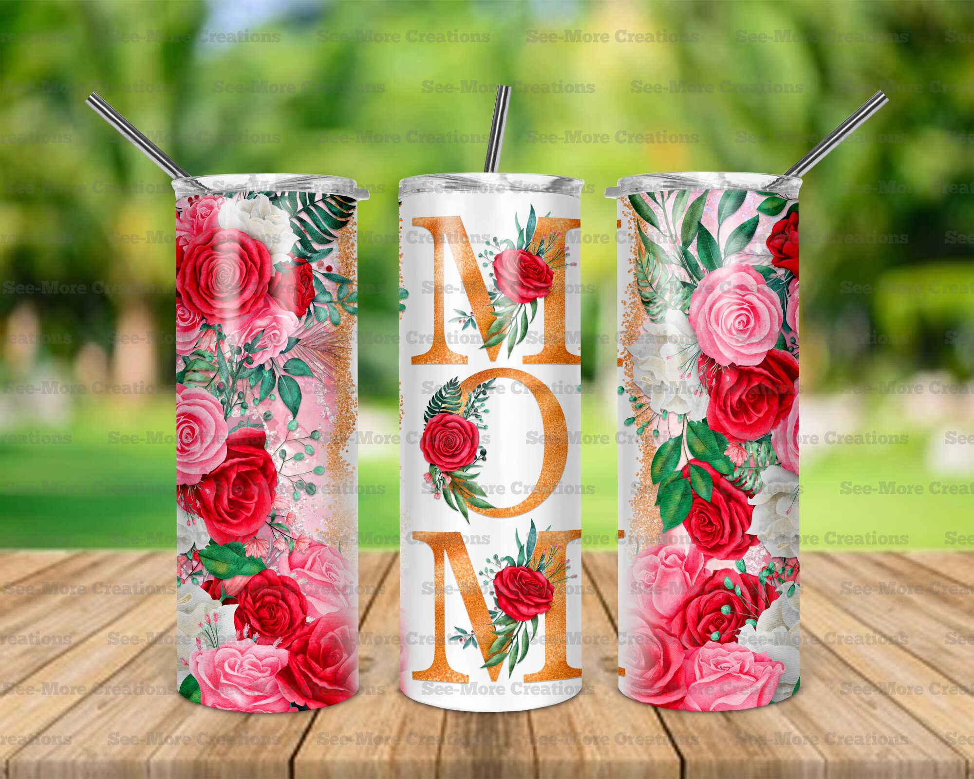 Mom #34 Red & Pink Roses Skinny Tumbler