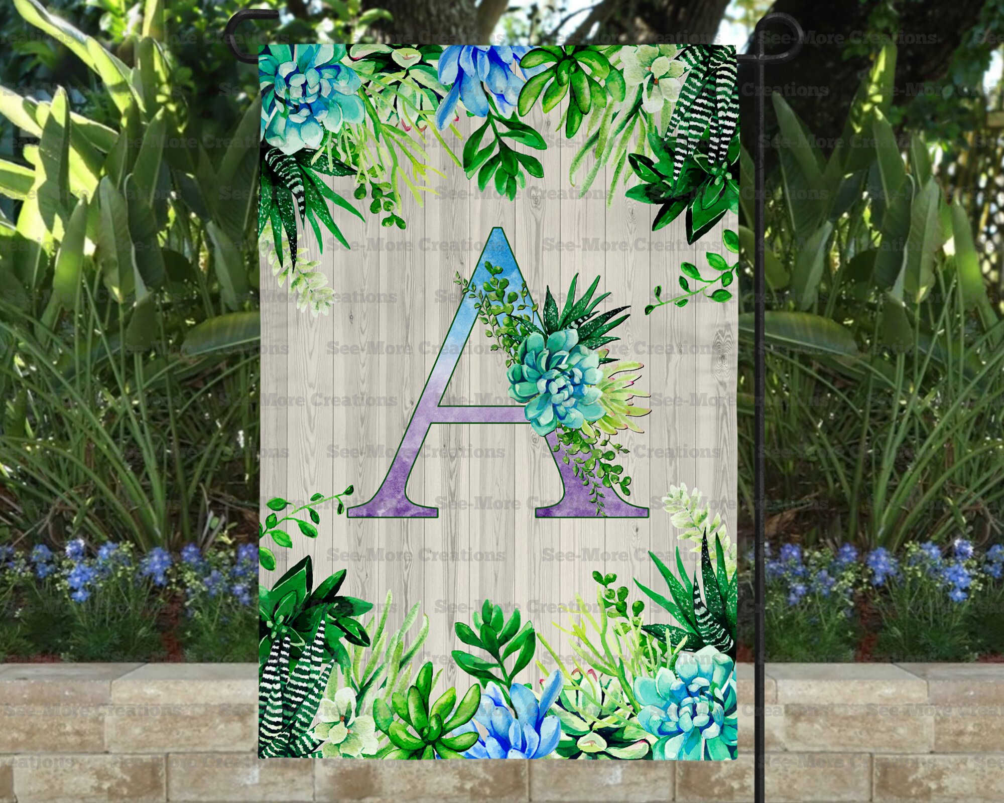 Succulents Monogram Garden Flag A-M