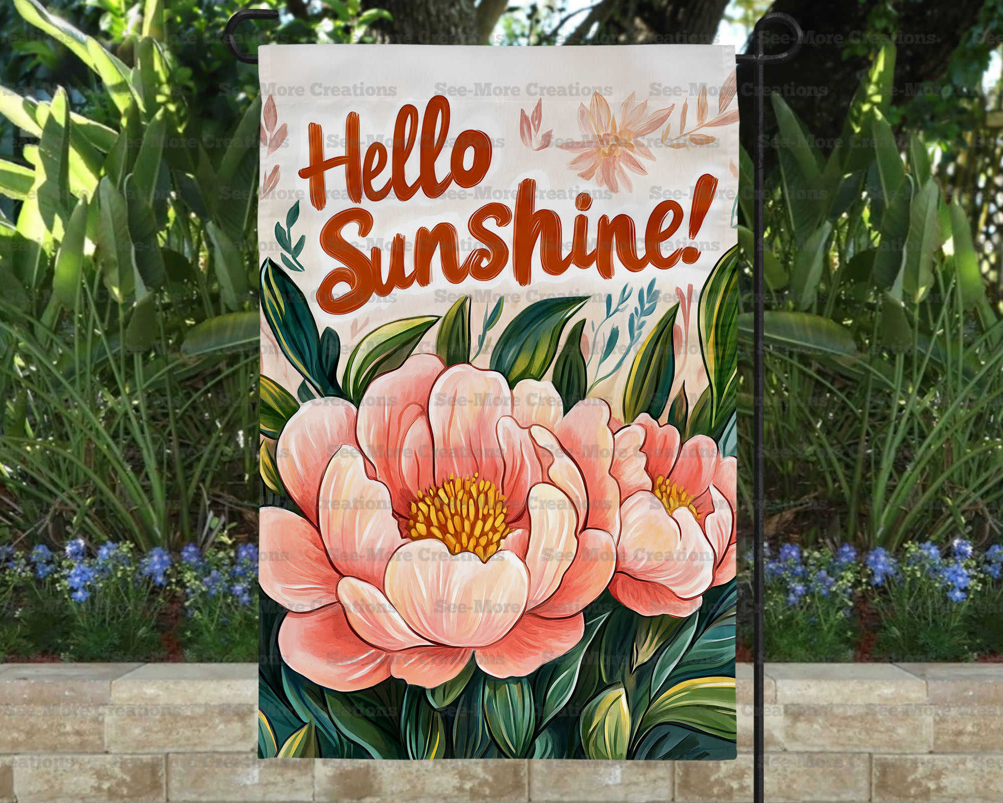 Hello Sunshine #6 Pink Flowers Garden Flag