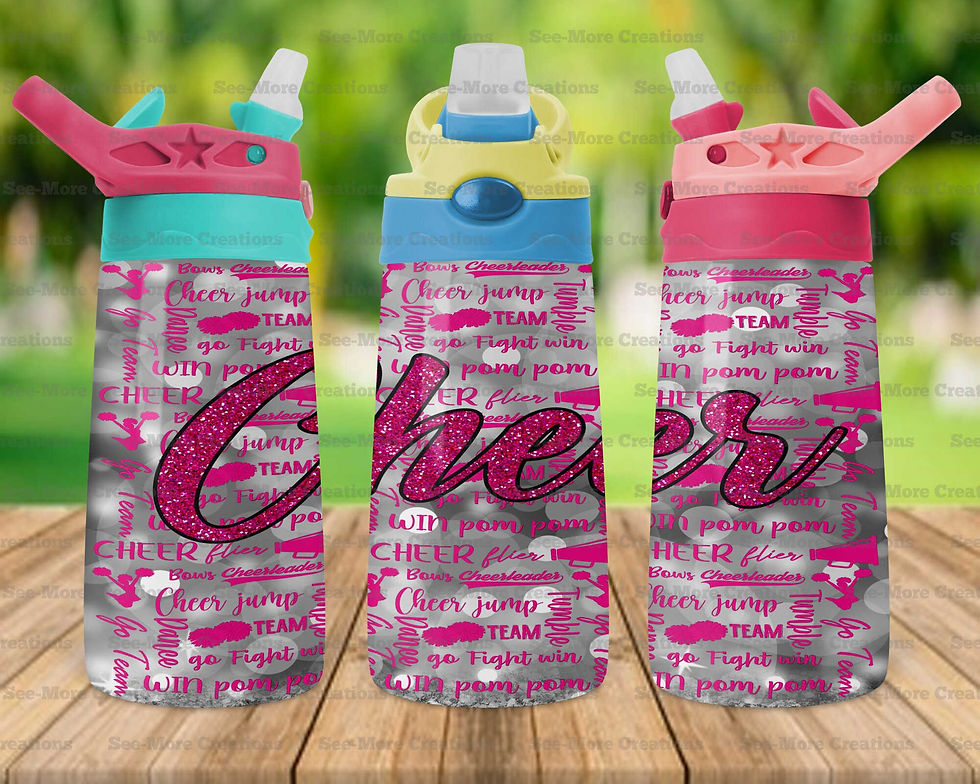 Thumbnail: Cheer #5 WordArt Pink Glitter Print Skinny & Kids Tumblers