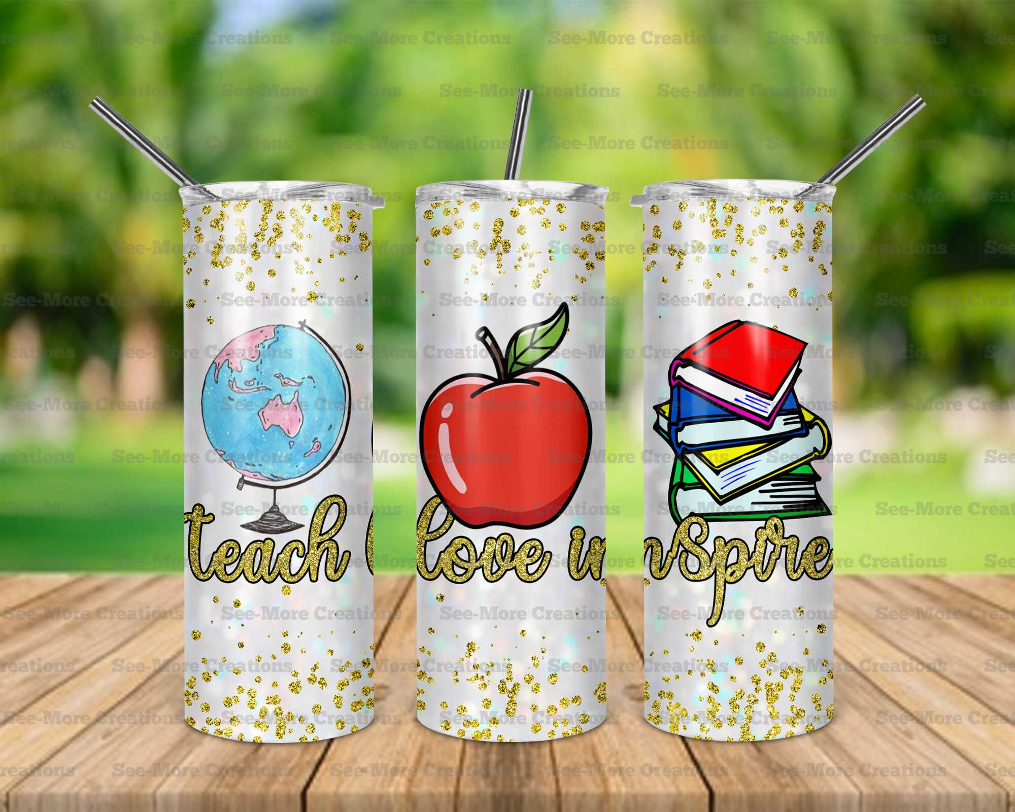 Teach Love Inspire #9 Glitter Print Skinny Tumbler