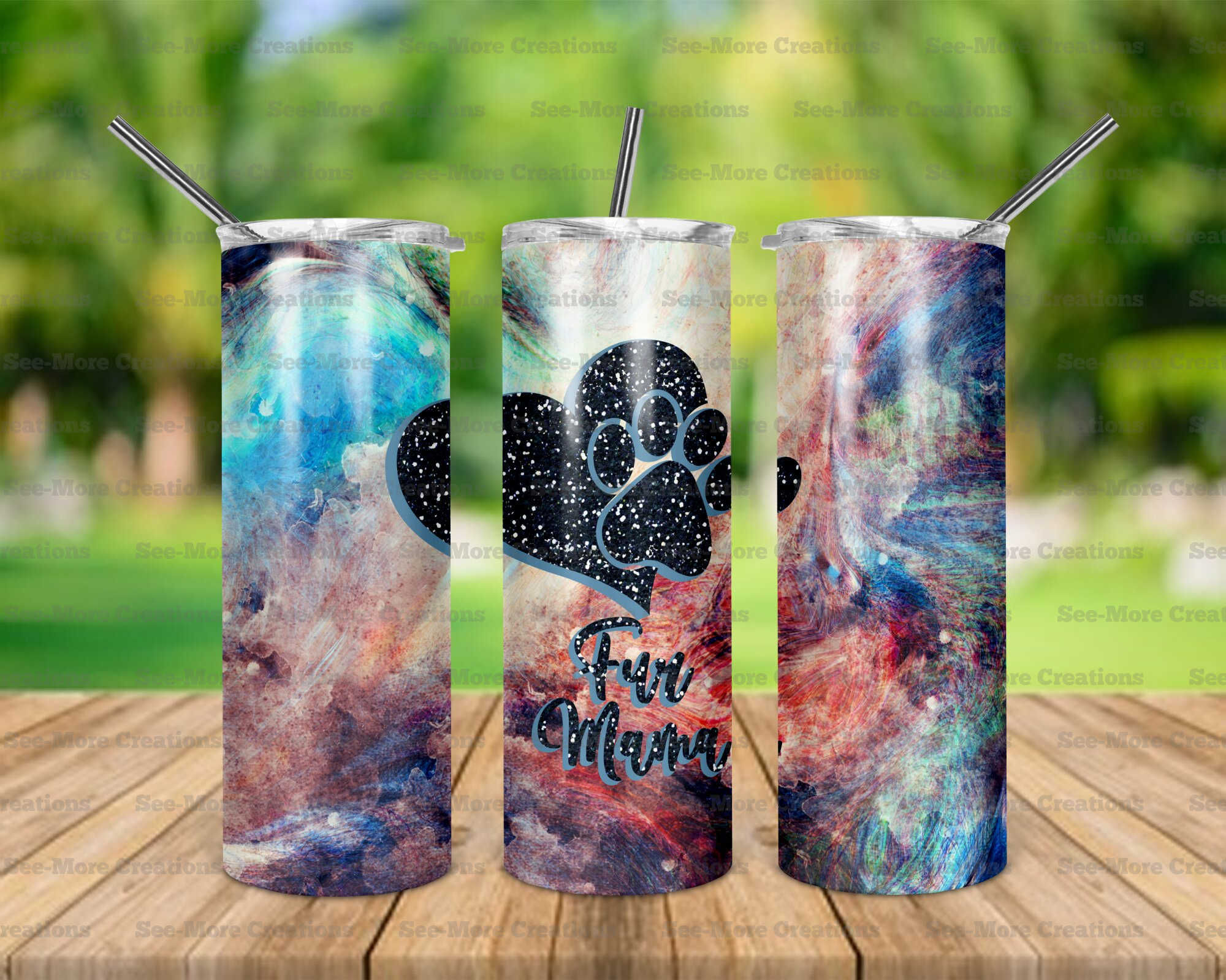 Fur Mama #12 Glitter Print Skinny Tumbler