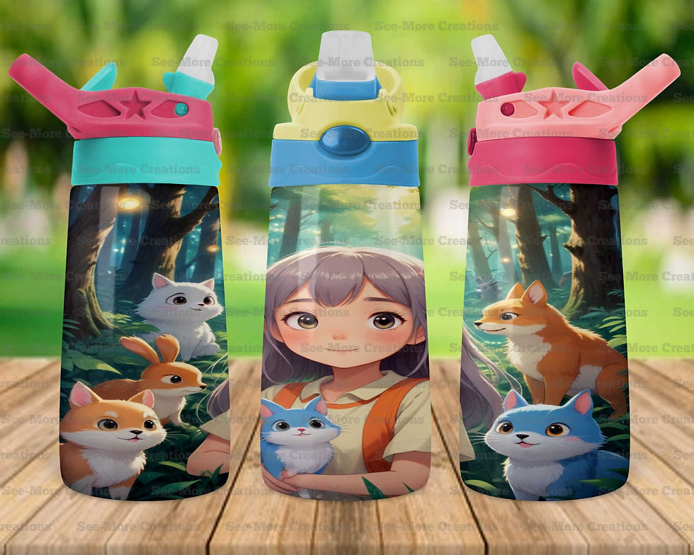 Thumbnail: Brown Haired Girl #1 Woodland Animals Skinny, Sippy & Kids Tumblers