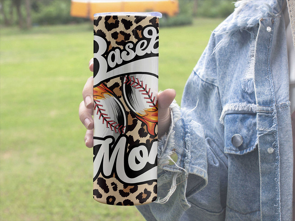 Thumbnail: Person holding Baseball Mom Flames Glitter-Look Leopard 20 oz Skinny Tumbler