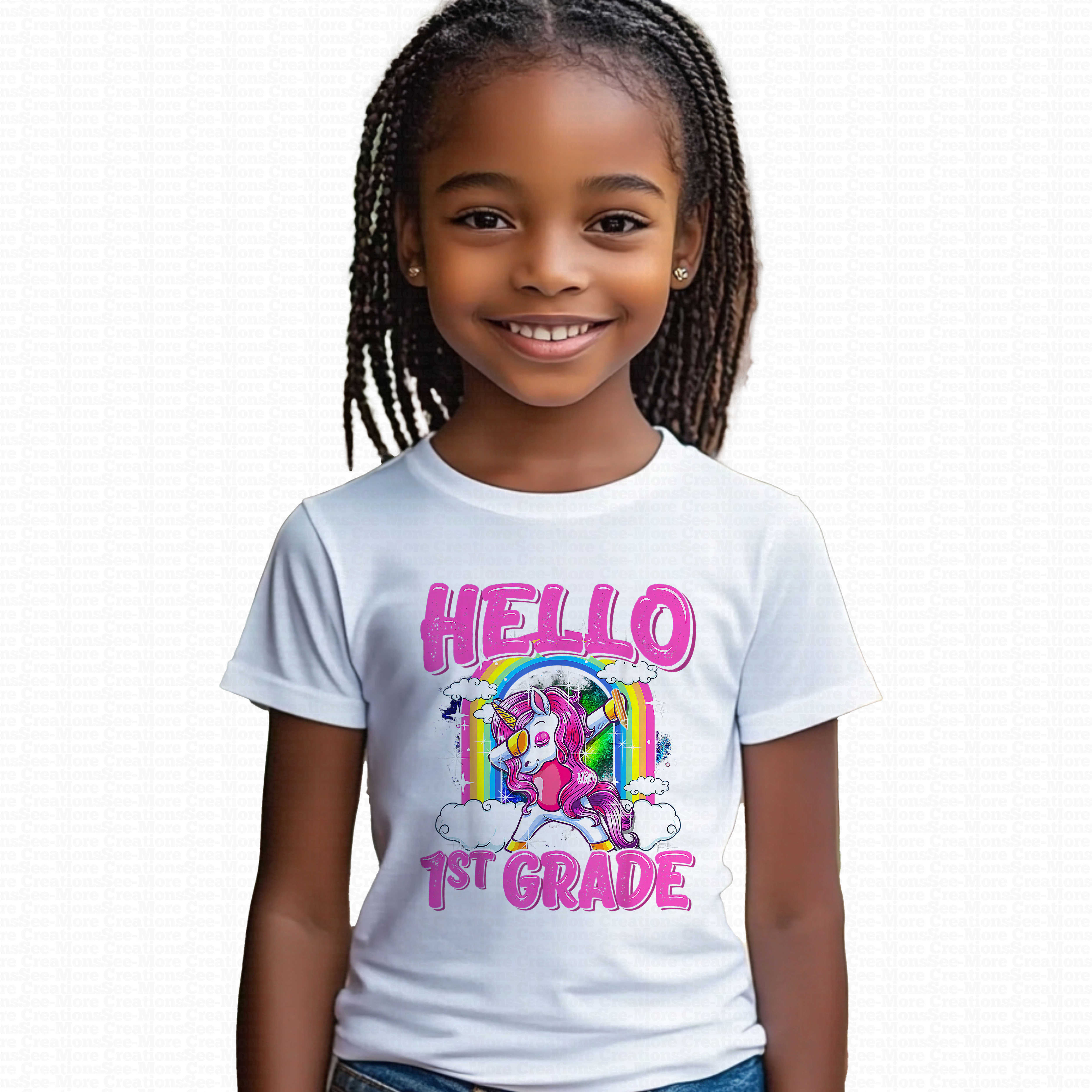 Hello First Grade #3 Girls Dabbing Unicorn School Shirt