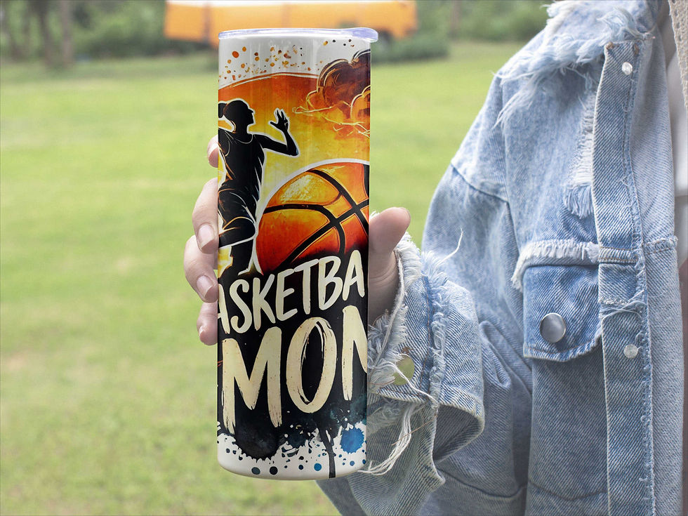 Thumbnail: Person holding Basketball Mom Sunset Court 20 oz Skinny Tumbler