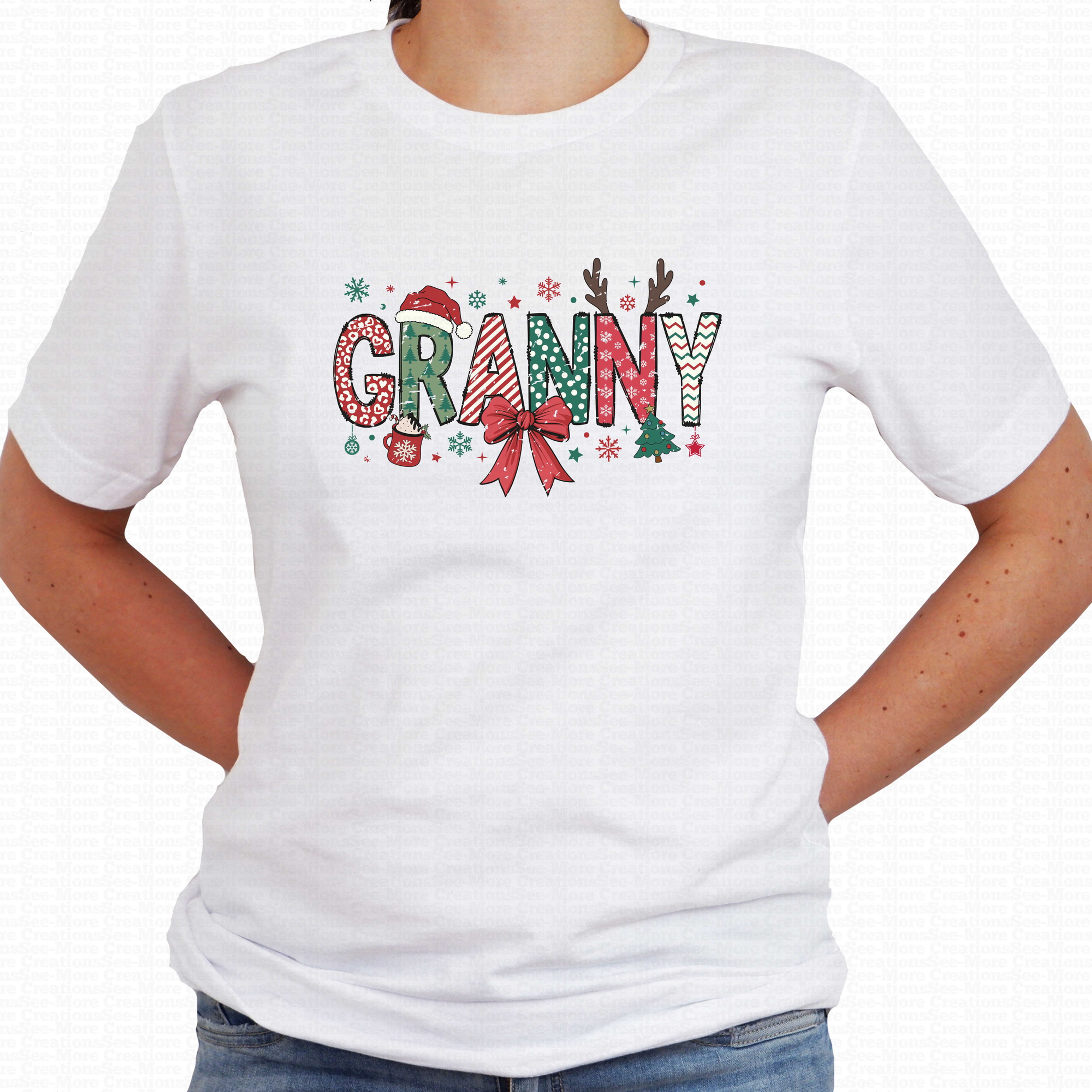 Granny Christmas #3 Red & Green Distressed Design Women's Christmas Shirt
