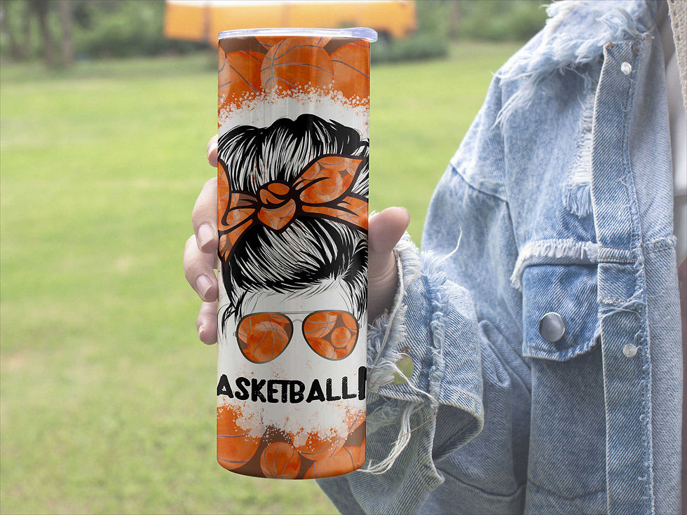 Thumbnail: Person holding Basketball Mom Orange Bow Basketball Background 20 oz Skinny Tumbler