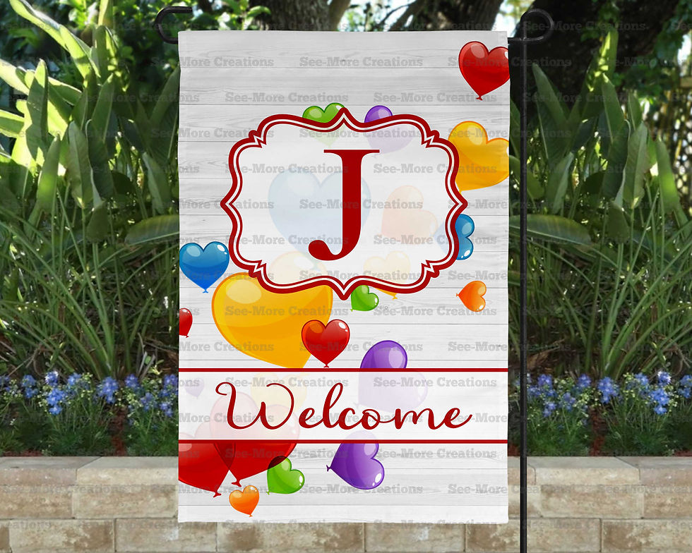 Miniatyrbild: Heart Balloons Monogram With First Letter Of Last Welcome Name Garden Flag A-M