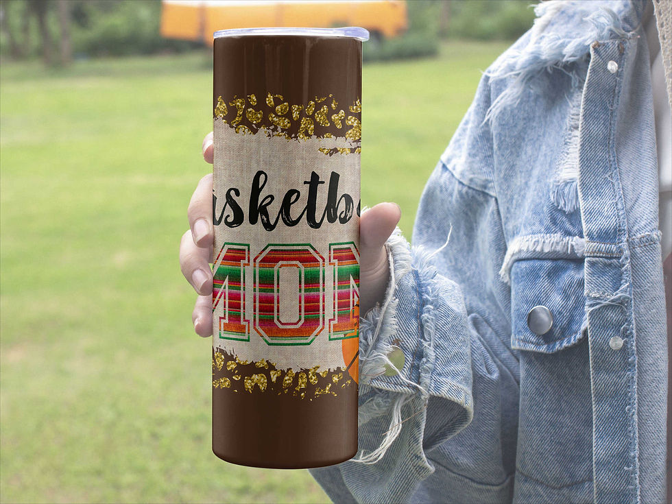Thumbnail: Person holding Basketball Mom Plaid Glitter-Look 20 oz Skinny Tumbler