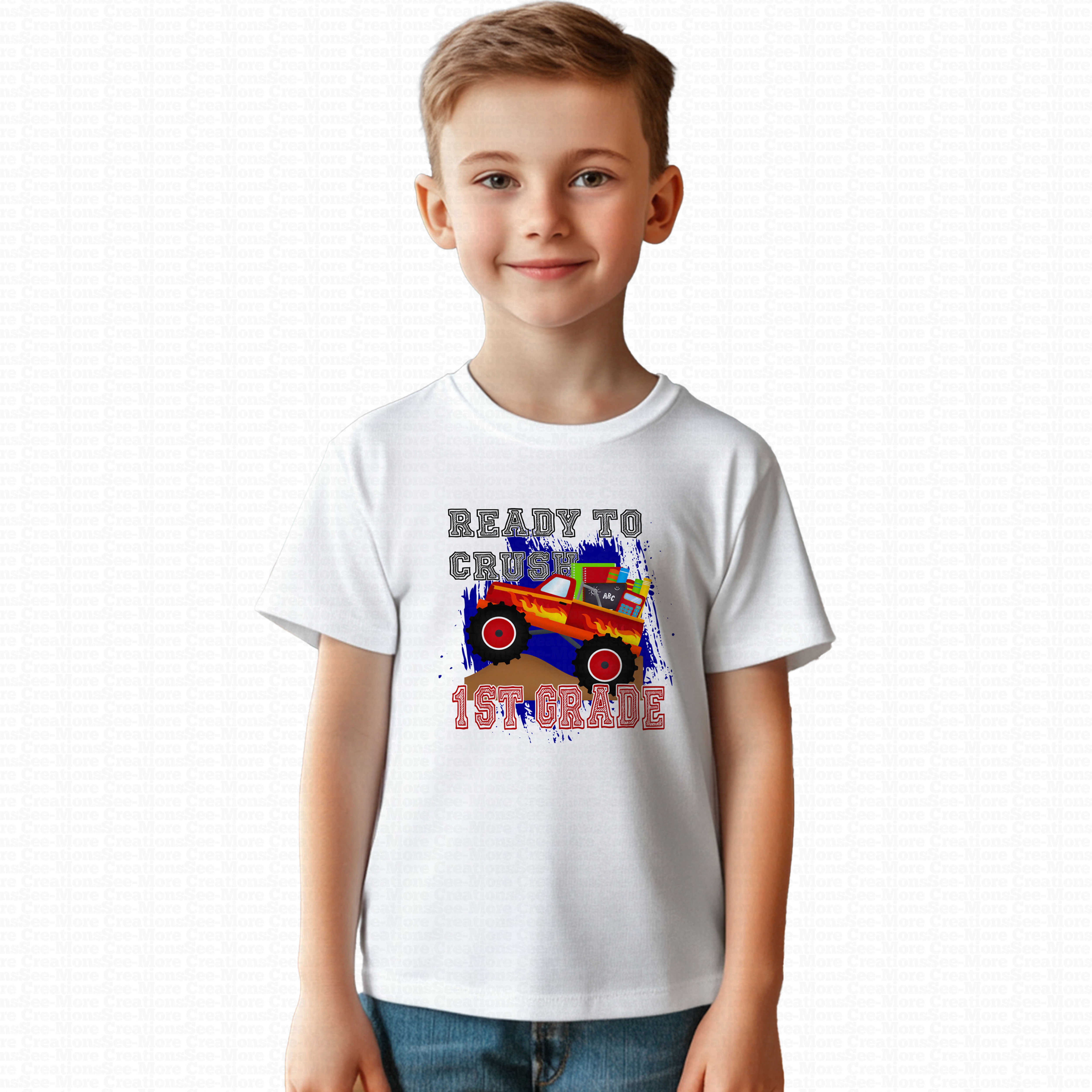 Ready To Crush First Grade #1 Boys Or Girls Monster Truck School Shirt