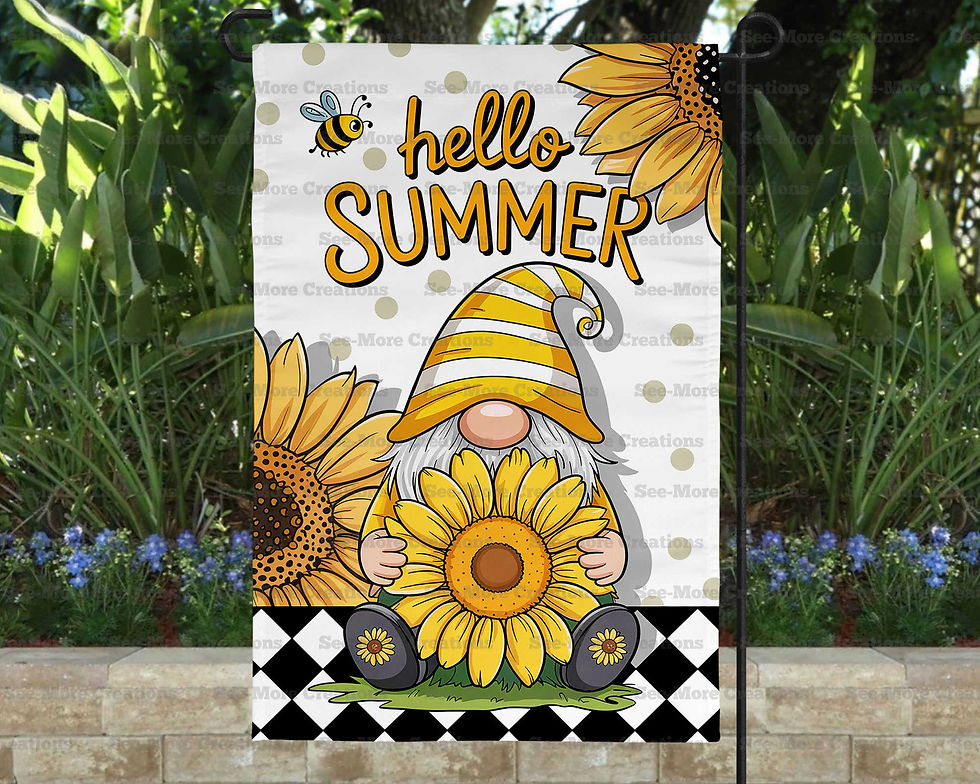 Hello Summer #17 Gnome Sunflowers Garden Flag