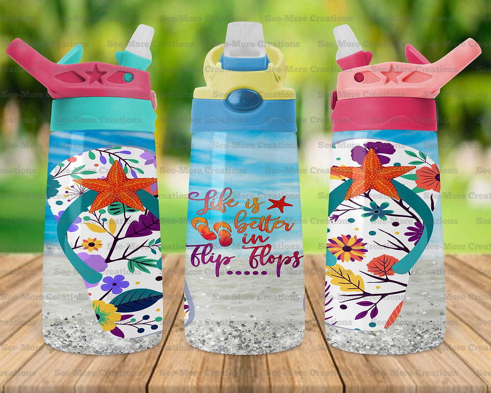 Thumbnail: Life Is Better In Flip Flops #9 Glitter Print Skinny & Kids Tumblers