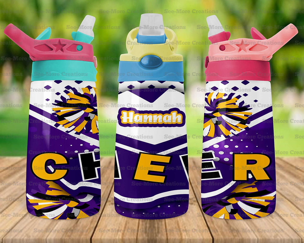Thumbnail: Cheerleading #15 Purple/Yellow Uniform Personalize W/ Name Skinny & Kid Tumblers