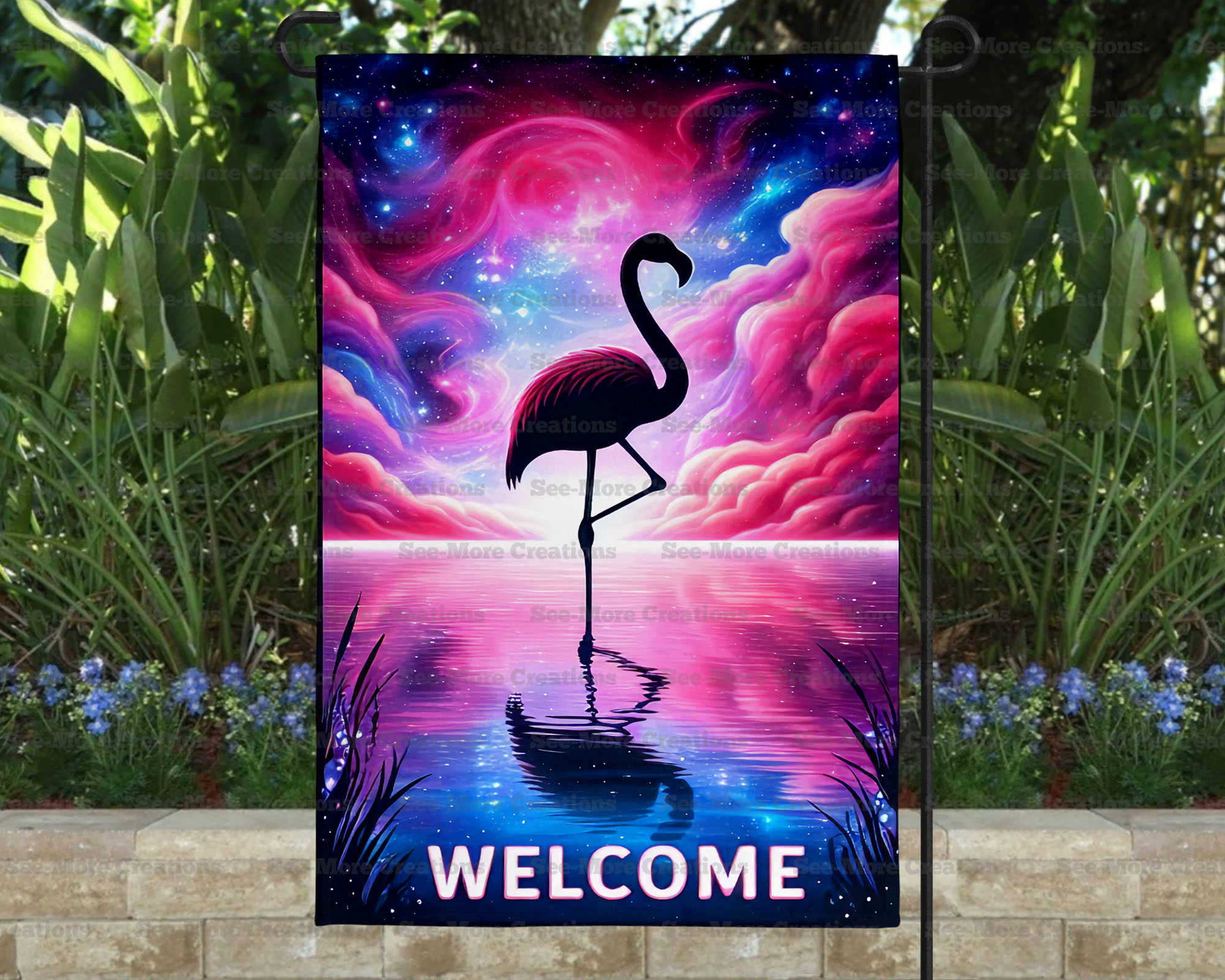 Flamingo #9 Welcome Garden Flag