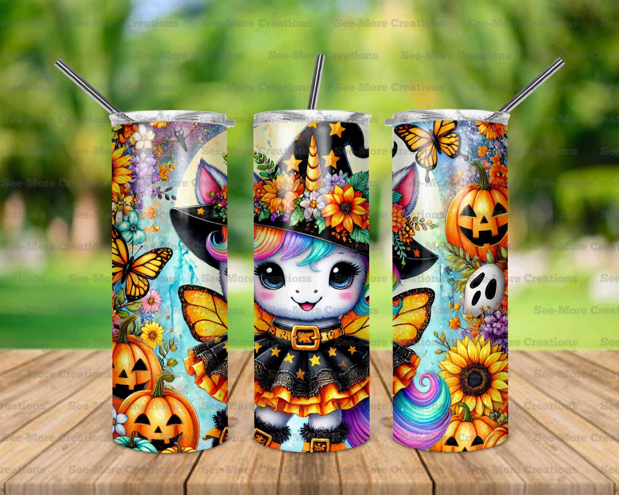 Halloween Unicorn #3 Witch Hat Skinny, Sippy & Kids Tumblers
