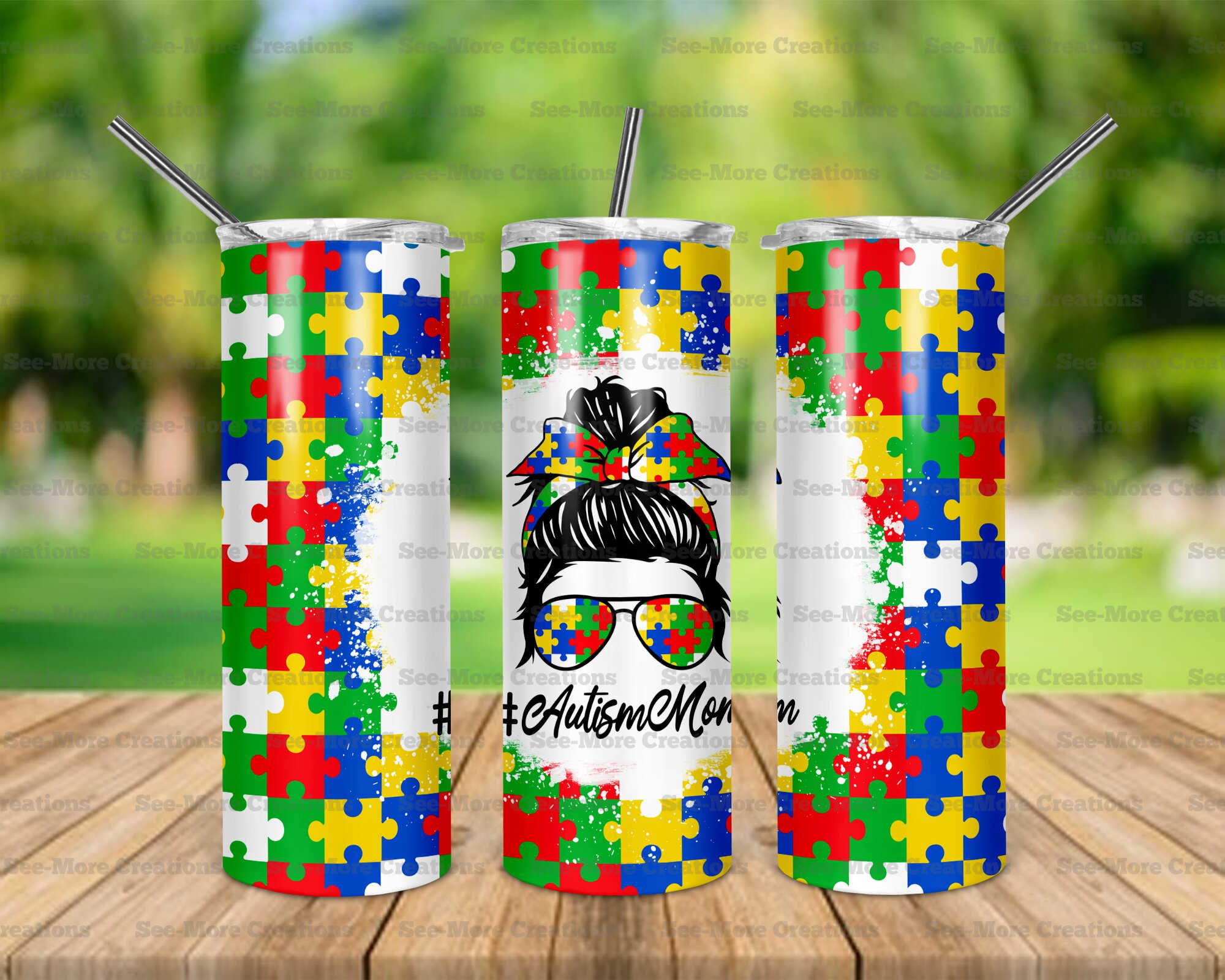Autism Mom #9 Messy Bun Skinny Tumbler
