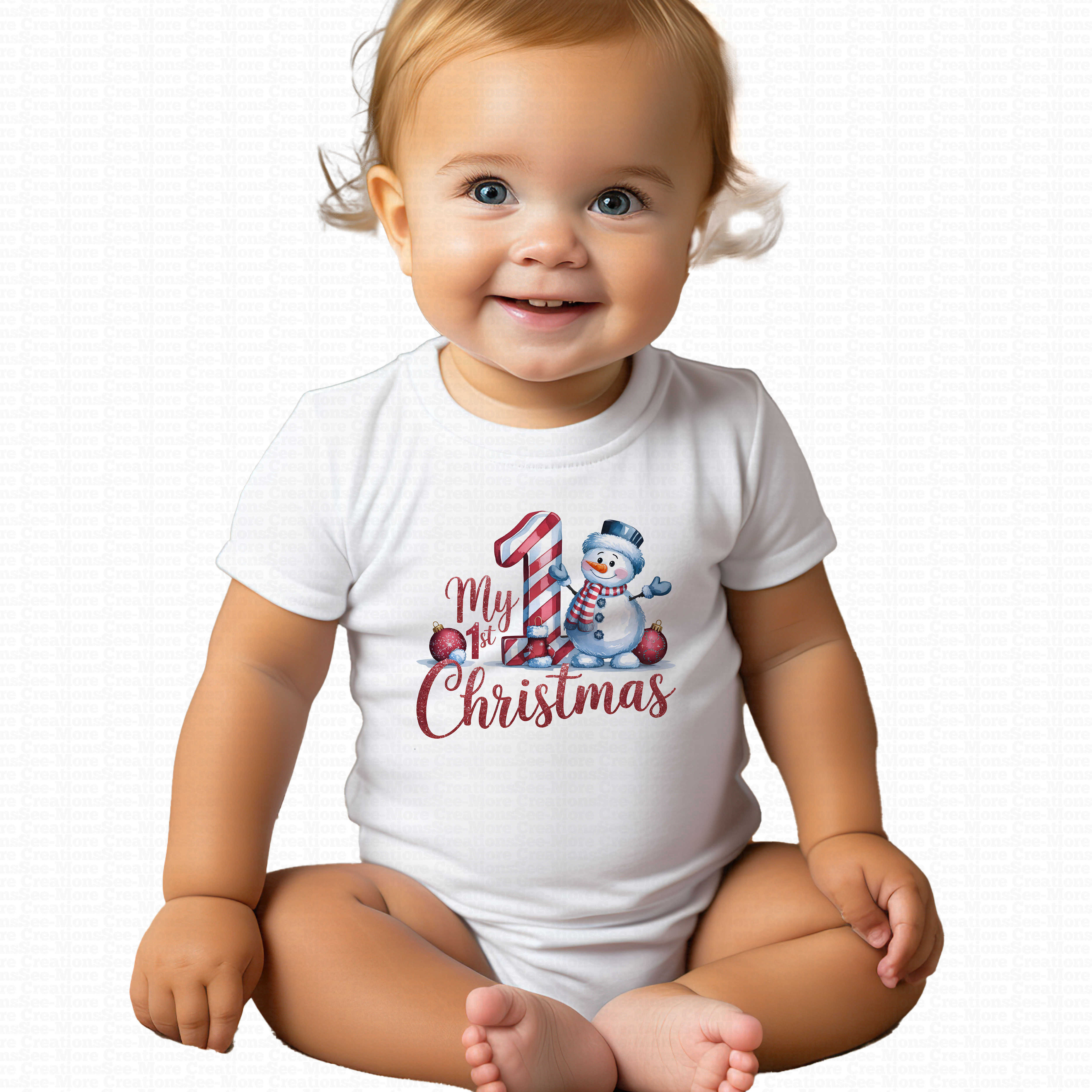 My First Christmas #33 Boys Or Girls Snowman Glitter Print Bodysuit